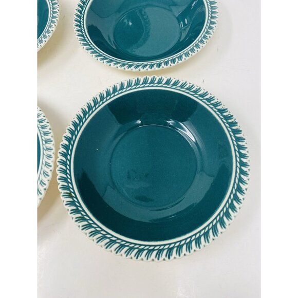 Harkerware Corinthian Teal Green 5” Ice Cream Berry Bowls Set Of 5 - Picture 3 of 9